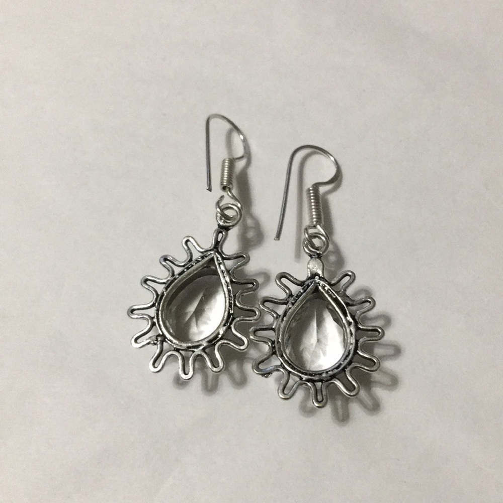 White Topaz Tear Drop Sterling Silver Earrings - Picture 3 of 4